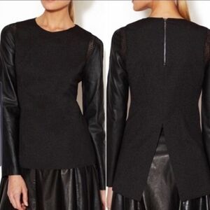 Stella & Jamie Rio Black Leather Long Sleeve Top Blouse